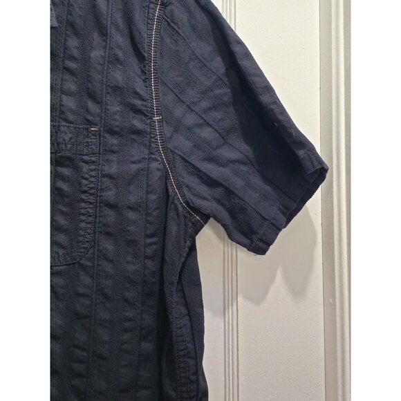 Point Zero Black Label Semi-Fit M Men's Short Sleeve Shirt - Navy Button Down - Picture 5 of 16